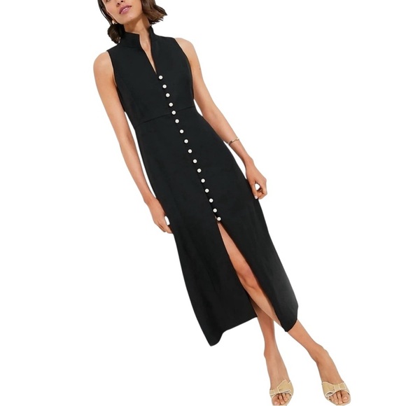 Tuckernuck Leighton Midi Dress Sleeveless Linen Blend Black Mandarin Collar XXL - Picture 14 of 17